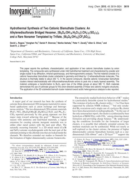 Inorganic Chemistry Journal Article Example 1 Oliver Group Home 