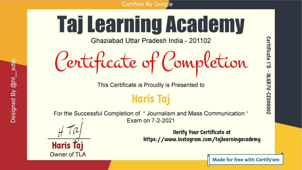 Journalism And Mass Communication Certificate By Taj Learning Academy