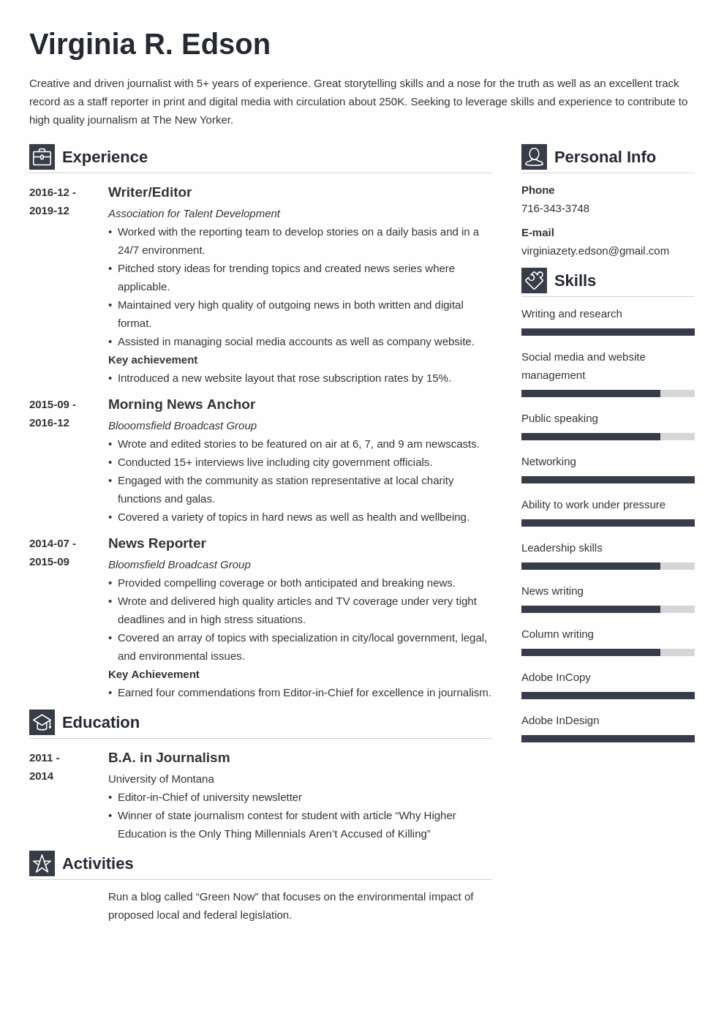 Journalism Resume Examples with Skills Duties 