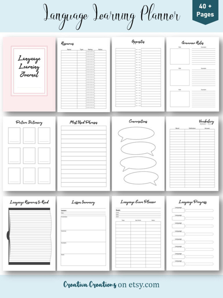 Language Study Planner Printable Language Learning Journal Language 