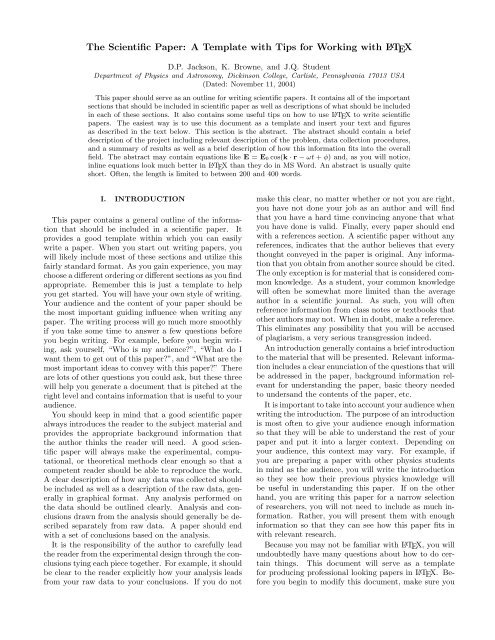 LaTeX Template pdf Physics Dickinson College