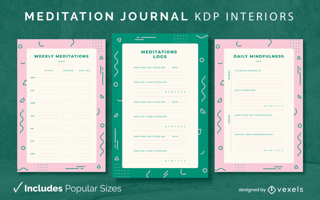 Meditation Journal Diary Design Template KDP Vector Download