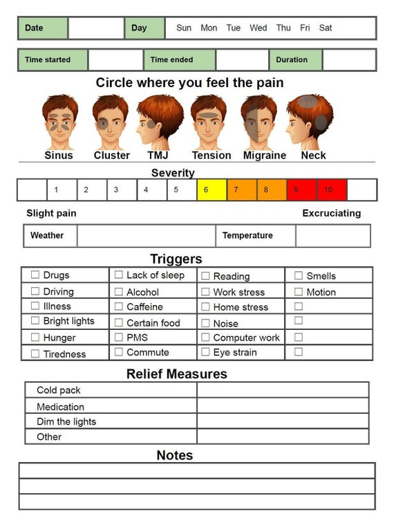 Migraine Tracker Symptom Log Printable PDF Instant Etsy Israel