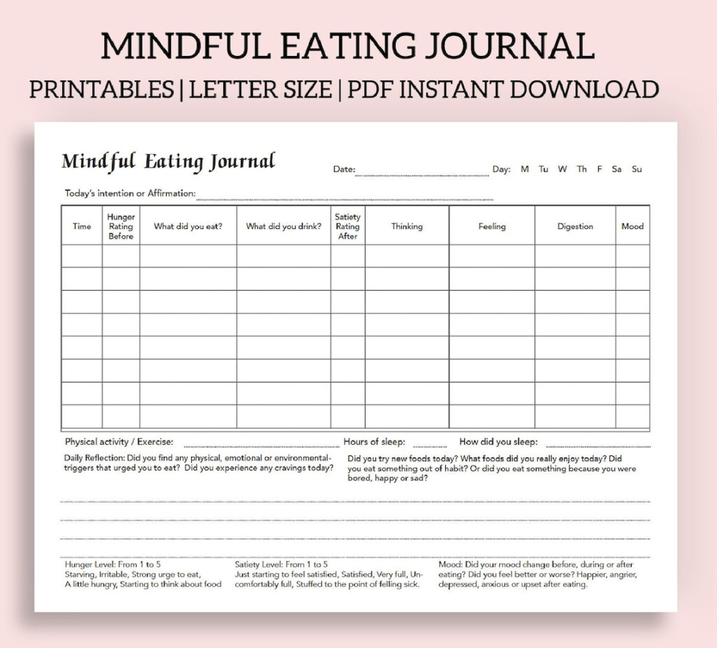 Mindful Eating Journal Printable And Fillable PDF Intuitive Eating 
