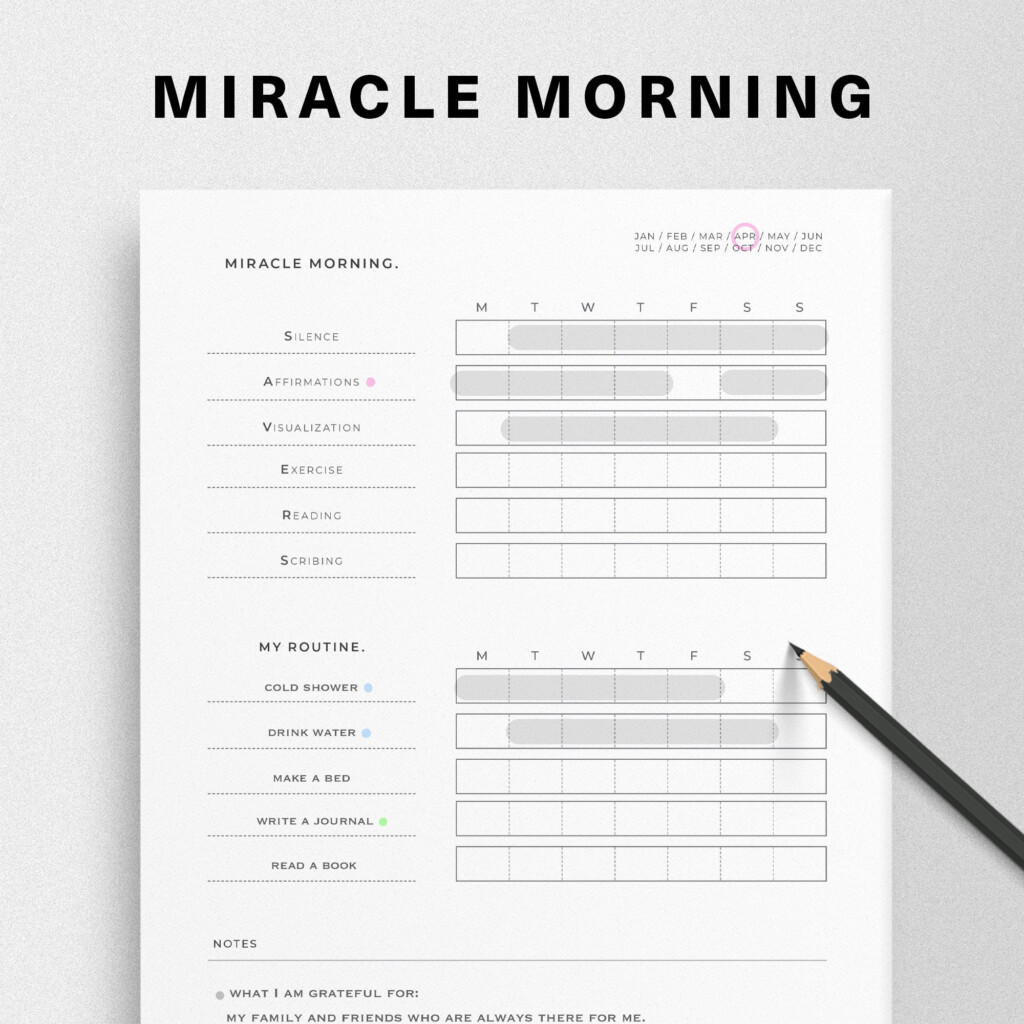 Miracle Morning Tracker Printable Morning Routine Journal Undated 