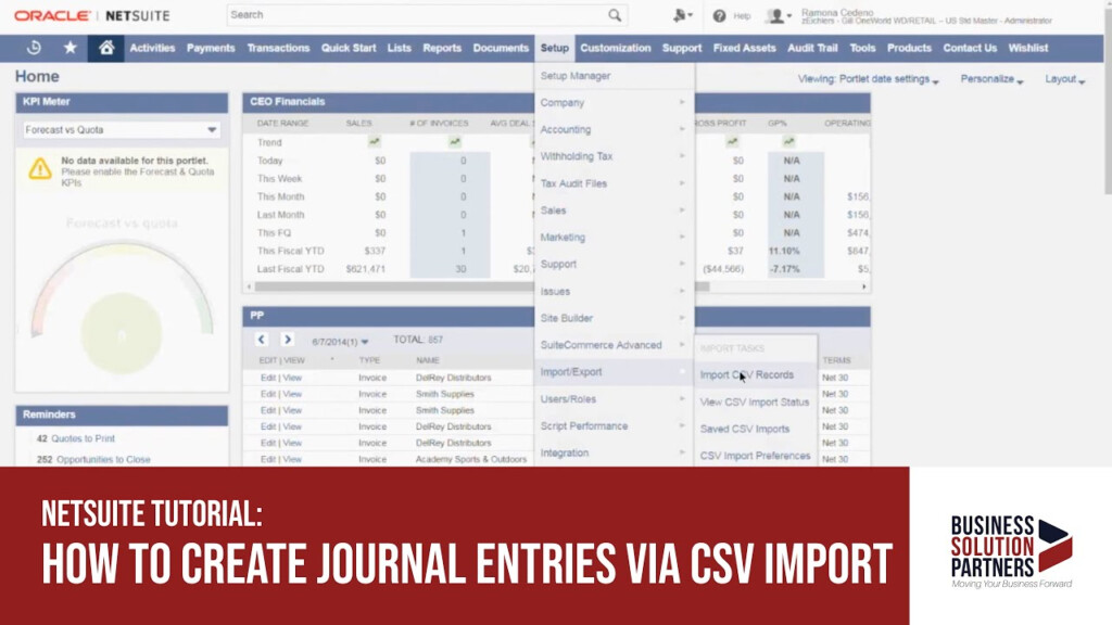 Netsuite Journal Entry Import Template