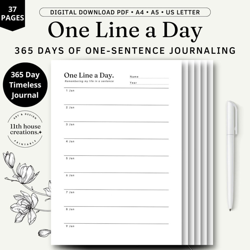 One Line A Day Journal 365 Days One Sentence Journal Digital Download 