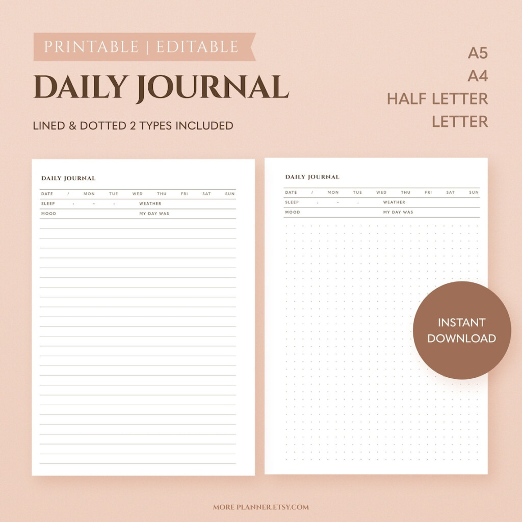 Printable Daily Journal Diary Pages Writing Blank Journal Etsy UK