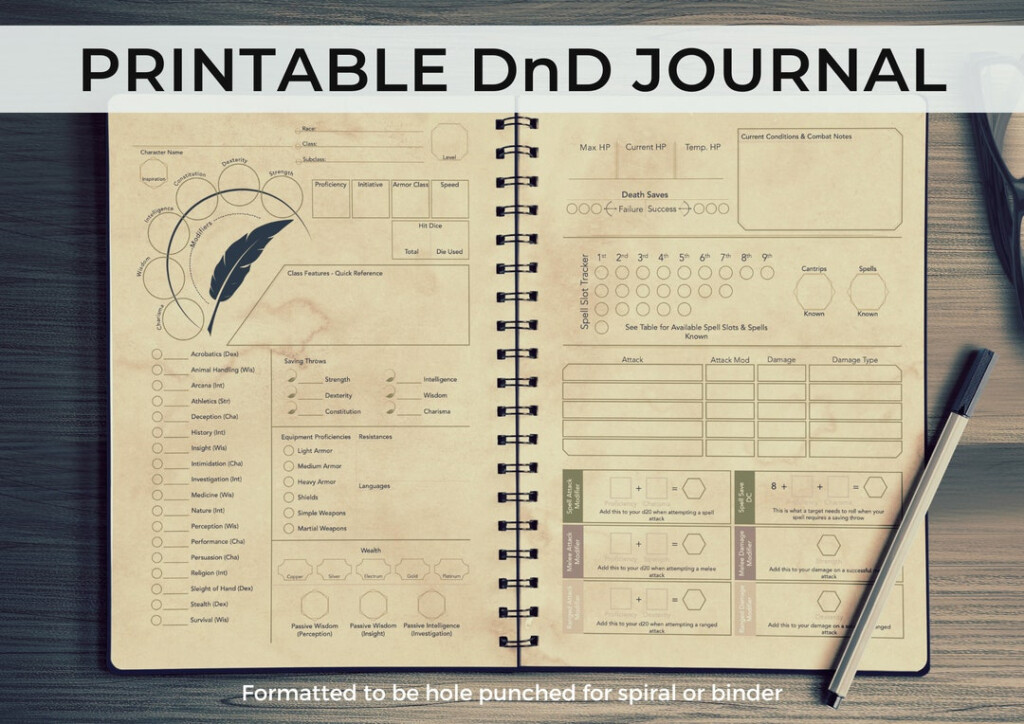 Printable Dnd Character Journal Dnd Character Sheet With Spell Cards 