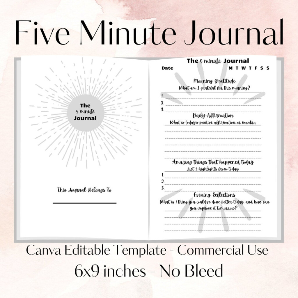 Printable Five Minute Journal Template Daily Prompt Journal Canva 