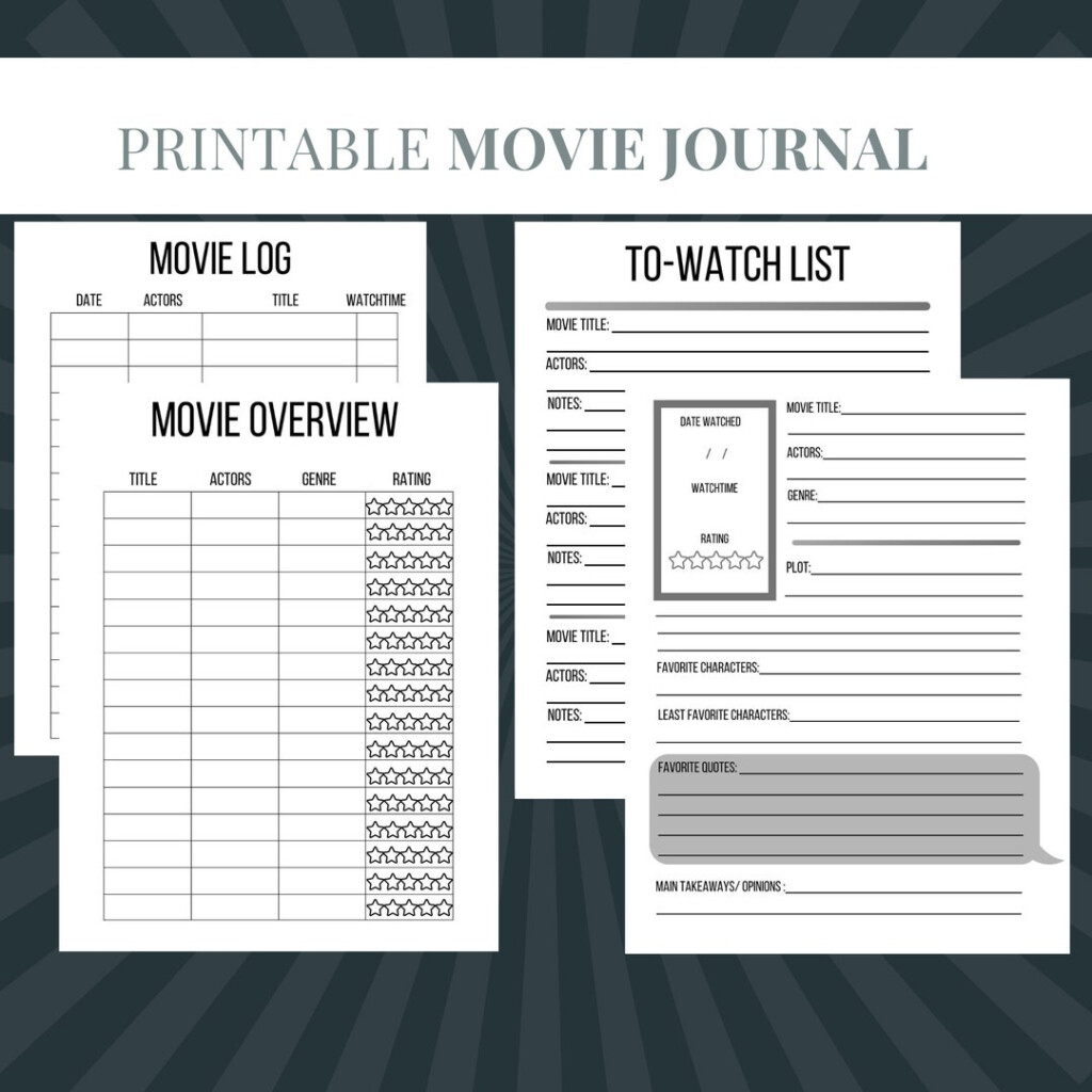 Printable Movie Journal Template Movie Watch Log And Review Etsy