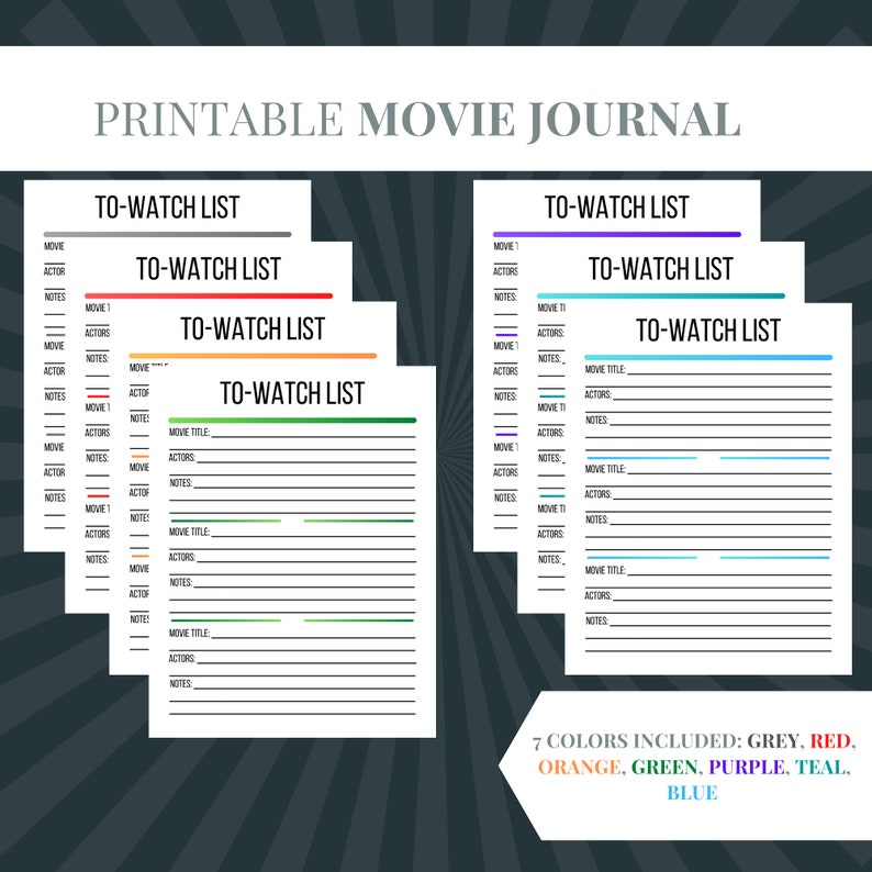 Printable Movie Journal Template Movie Watch Log And Review Etsy