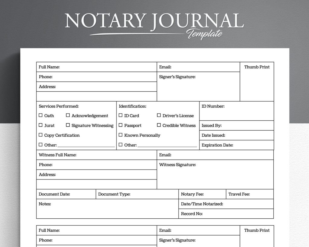 Printable Notary Journal Notary Log Notary Book Printable Pdf Instant 