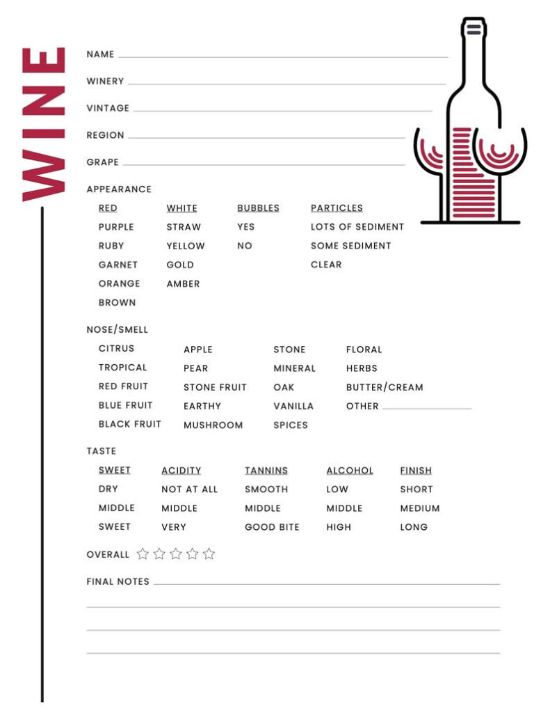 Printable Wine Journal Template Tasting Notes Winery Notes Etsy