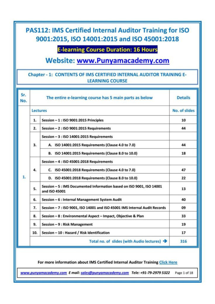 Sample Documents For Ims Auditor Training E Learning Course With Iso 