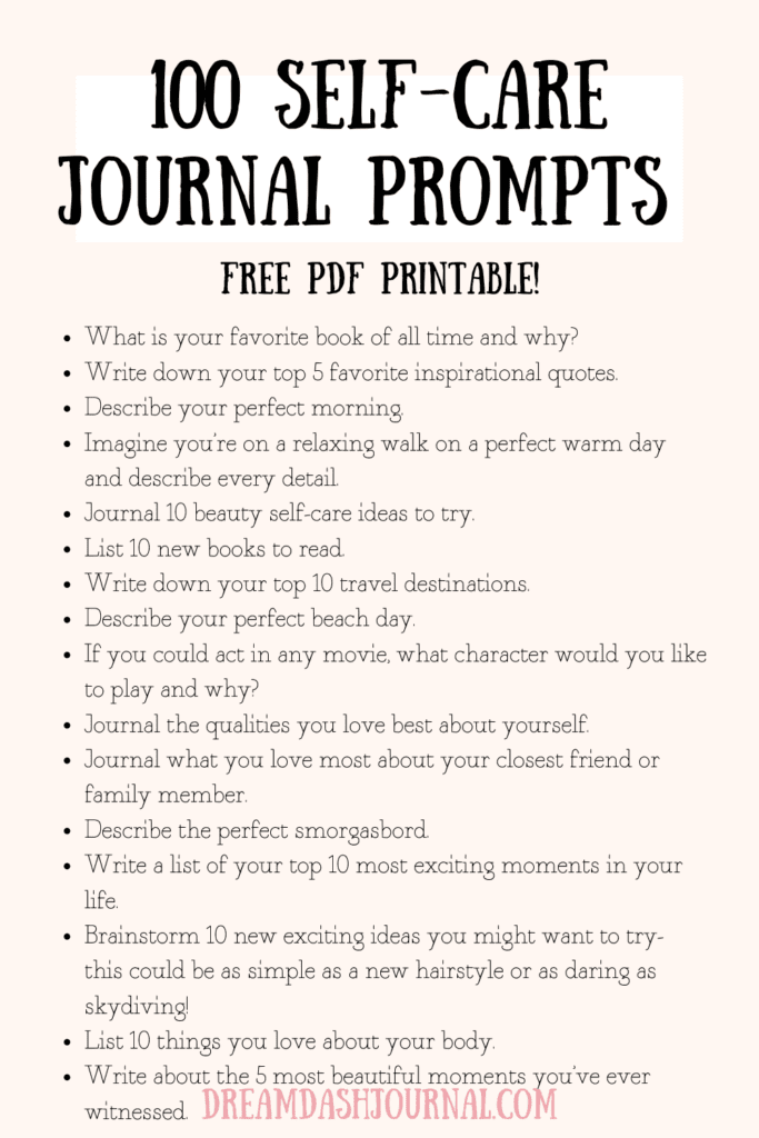Self care Journal Prompts With Free PDF Printable Journal Pages 100 