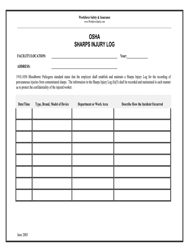 Sharps Injury Log Template Fill Online Printable Fillable Blank 