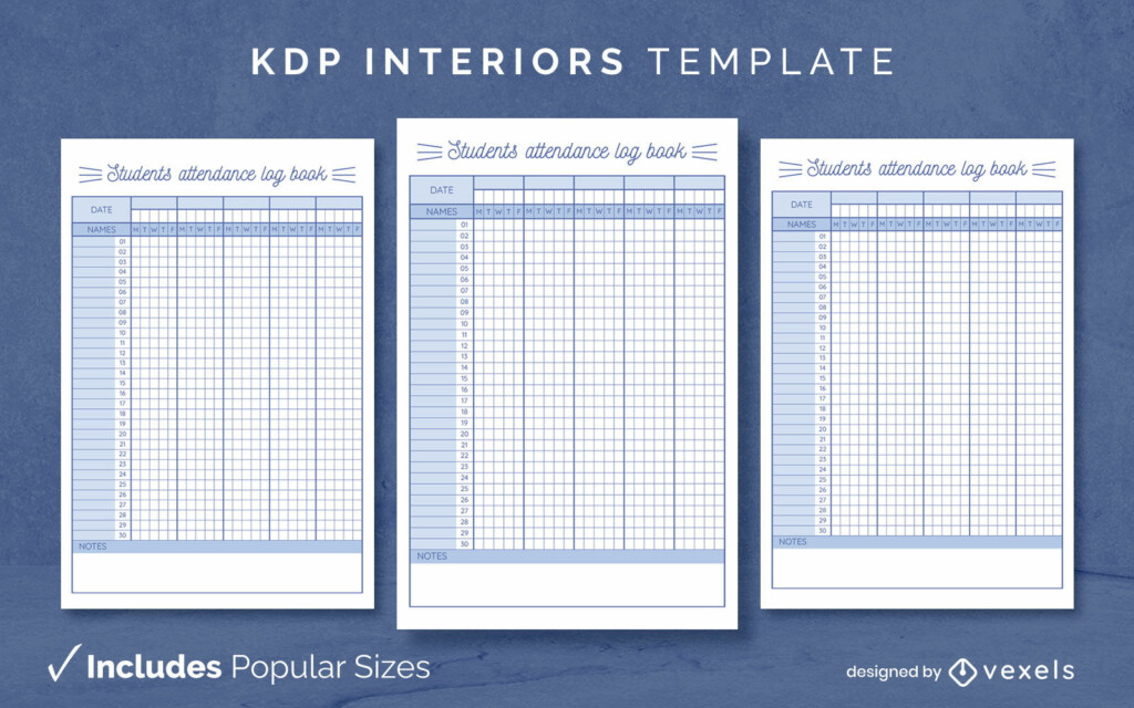 Student Attendance Journal Design Template KDP Vector Download