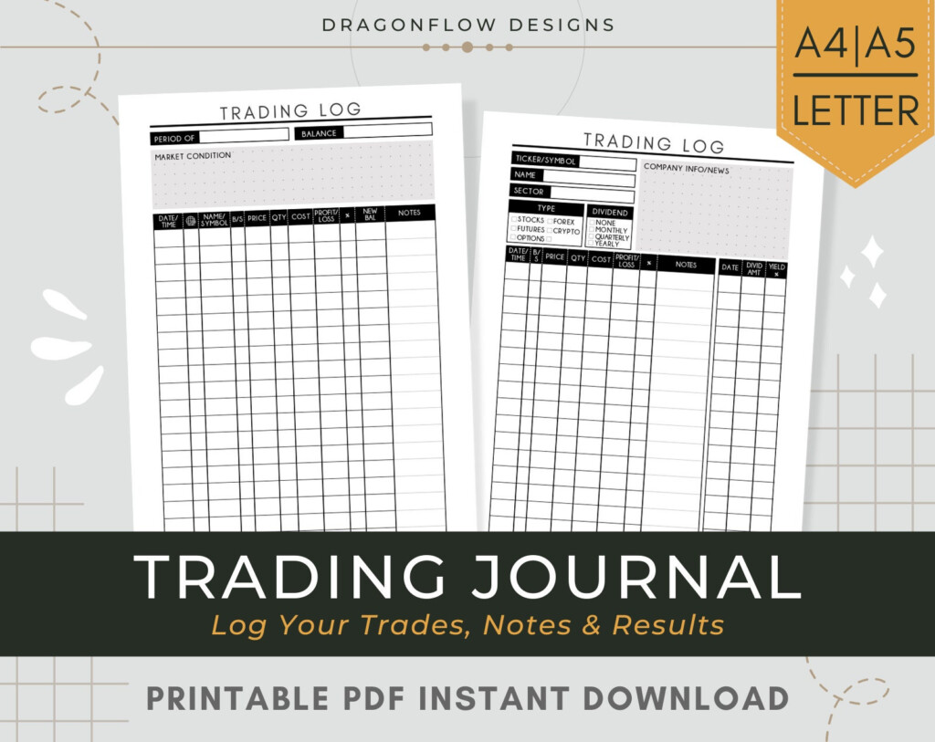 Trading Journal Printable Template Trader s Logbook PDF Download 