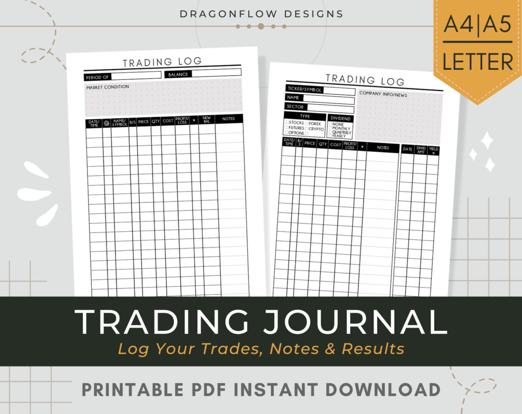 Trading Journal Printable Template Trader s Logbook PDF Download 